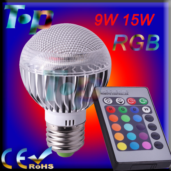 RGB LED Bulb E27 9W 15W 85 265V Free shipping 1 pcs lot led Bulb Lamps