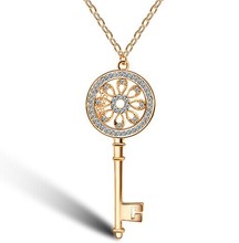 Rhinestone key pendant long rose gold necklace chain/korean silver jewelry collier women fashion 2014/bijuteria/colgante/collars