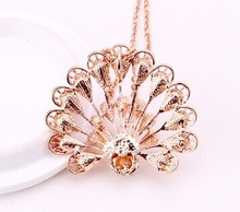 Pink crystal fine jewelry peacock pendant long necklace fashion necklaces for women 2014 collar collier bijoux