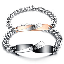 2014 Punk couple Jewelry Titanium steel LOVE Couple Bracelet for Men Women bike Chain Bracelet Bangle