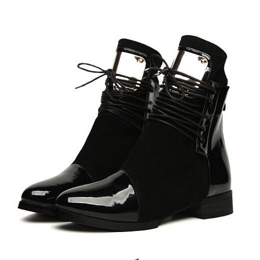 New Arrive Women Genuine Leather Shoes Fashion Flat Women Motorcycle Boots Patchwork Leather Ankle Boot for