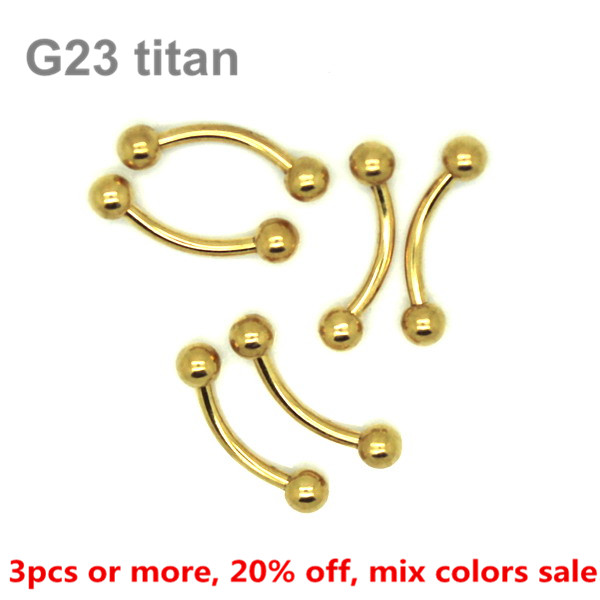 fashion body jewelry gold curved barbell lip eyebrow navel piercing ring G23 titanium