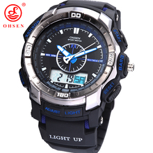 Ohsen LCD Digital analógico Dual Time Alarm fecha día de goma exterior cuarzo reloj de pulsera militar a prueba de agua Men Boy reloj deportivo