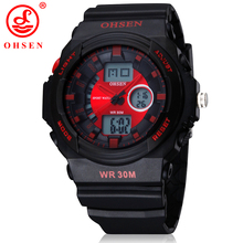 2014 nuevos hombres deportes del muchacho reloj de vestir Casual relojes 2 zona horaria de cuarzo Digital electrónica de LED impermeable rojo militar reloj de pulsera