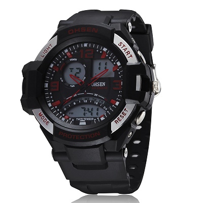 2014 Acrylic New Arrival Watches Ohsen Fashion Style 4 Buttons Multifunction Dual Time Mens Band Sport