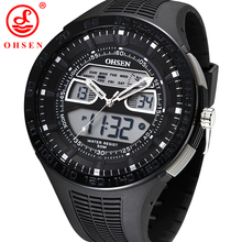 OHSEN Sports Watches Mens 50M Waterproof Quartz Alarm Chronograph Watch Big Dial Blue Rubber Strap Wristwatch