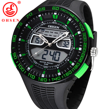 OHSEN Sports Watches Mens 50M Waterproof Quartz Alarm Chronograph Watch Big Dial Blue Rubber Strap Wristwatch