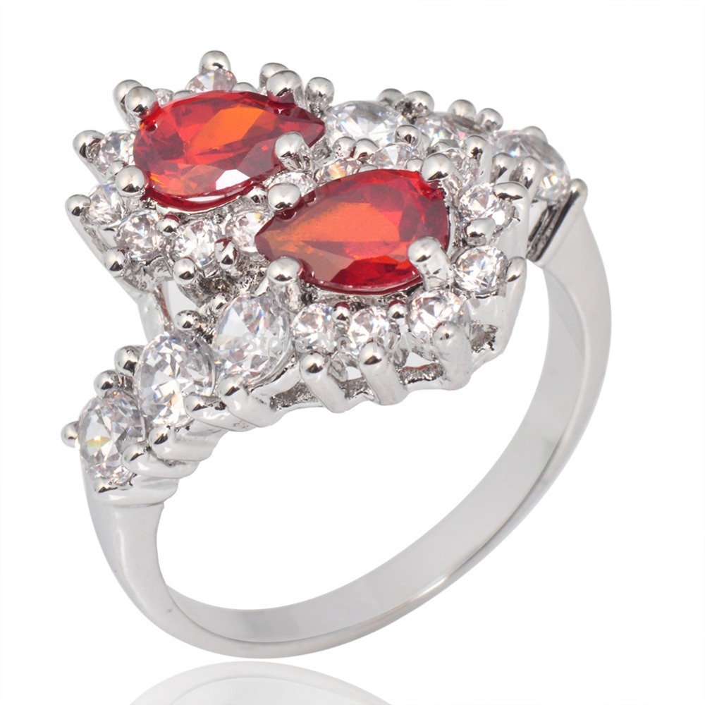 Women Heart Shape Ruby Sapphire Ring 10KT White Gold Filled Rings Size ...