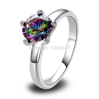 Charming Women Jewelry Round Cut Rainbow Sapphire 925 Silver Ring Size 6 7 8 9 10 11 12 Wholesale Free Shipping