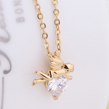 Hot Sales New Fashion 18K Gold Plated God of Love Cupid with Heart Crystal Zircon Elegant