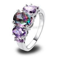 Wholesale Exquisite Fashion Oval Cut Rainbow Topaz 925 Silver Ring Size 6 7 8 9 10 New Comes