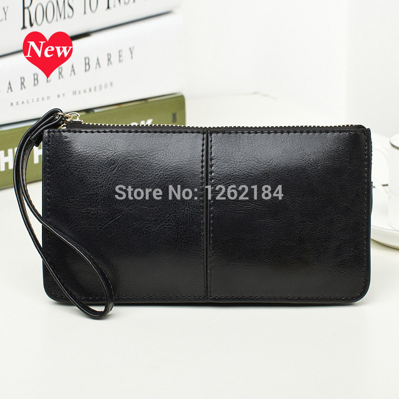 Lowest cheap price genuine leather day clutches women oil wax leather clutch bag designer three wristlets