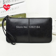 Lowest cheap price genuine leather day clutches women oil wax leather clutch bag designer three wristlets wallet purse # C-1366