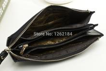 Lowest cheap price genuine leather day clutches women oil wax leather clutch bag designer three wristlets
