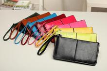 Lowest cheap price genuine leather day clutches women oil wax leather clutch bag designer three wristlets