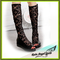 2015 New Women Sexy Thick High Heels Boots Cutout Lace Up Knee High