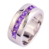 Wholesale Noble Classic Emerald Cut Amethyst 925 Silver Ring Size 7 8 9 10 Jewelry Gifts