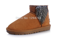Classic Mini 5854 Women Boots Real Leather Boots Warm Winter Snow Boots Tassels Beading Shoes Woman