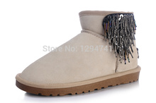 Classic Mini 5854 Women Boots Real Leather Boots Warm Winter Snow Boots Tassels Beading Shoes