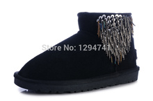  Classic Mini 5854 Women Boots Real Leather Boots Warm Winter Snow Boots Tassels Beading Shoes