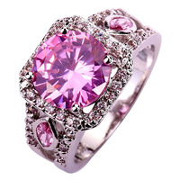 Wholesale Delicate Nobby Round Cut Pink & White Sapphire 925 Silver Ring Size 7 8 9 10 Women Jewelry Gifts Free Shipping