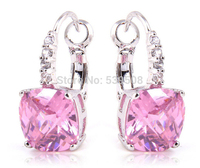 Wholesale Stunning Fashion Irregularity Cut Pink & White Sapphire 925 Dangle Hook Silver Earring Free Shipping