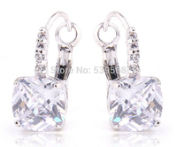 Wholesale Beauty Feminine Jewelry Irregularity Cut White & White Sapphire 925 Dangle Hook Silver Earring Free Shipping