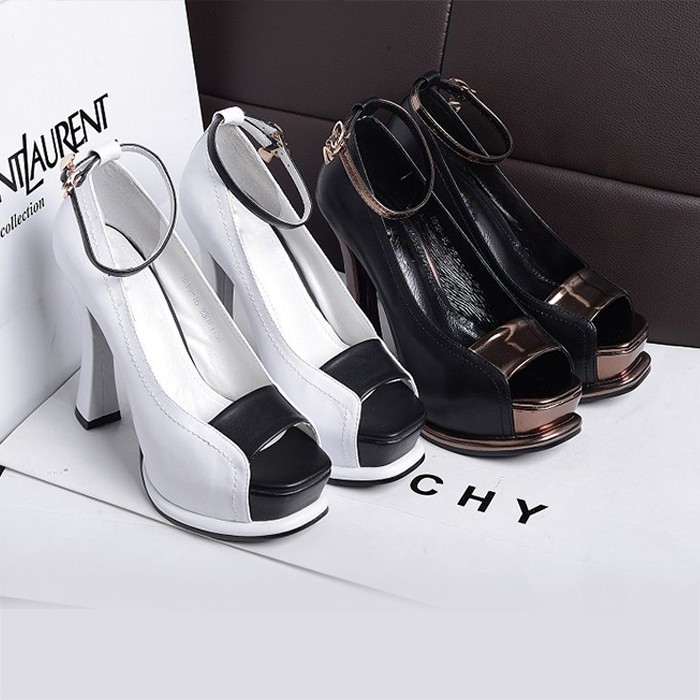 Fashion ol square toe open toe pumps platform ultra high thick heel genuine leather women s