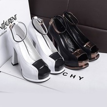 Fashion ol square toe open toe pumps platform ultra high thick heel genuine leather women’s shoes
