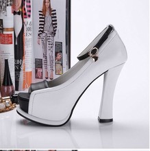 Fashion ol square toe open toe pumps platform ultra high thick heel genuine leather women s