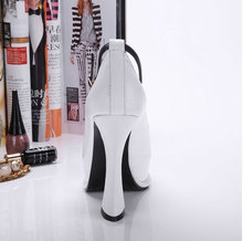 Fashion ol square toe open toe pumps platform ultra high thick heel genuine leather women s