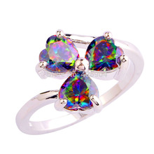 Wholesale Alluring Jewelry Finger Rings Heart Cut Rainbow Topaz 925 Silver Ring Size 7 8 9 10 Love Style Gift Free Shipping
