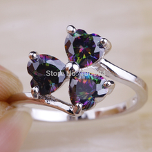 Wholesale Alluring Jewelry Finger Rings Heart Cut Rainbow Topaz 925 Silver Ring Size 7 8 9