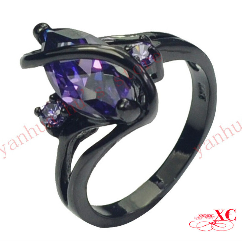 Fine Jewelry High Quality Purple Amethyst RingsAAA Zircon 14KT Black Gold Filled Ring For Women Lady