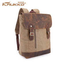 2014 Genuine Cowhide Leather canvas backpack man travel sports shoulder bags rucksack for women casual vintage
