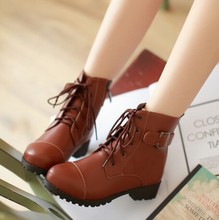 Fashion lace-up Round Toe Short Ankle Boot martin Shoes Black brown apricot Autumn Winter outdoor shoes Casual Free Shipping