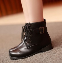 Fashion lace up Round Toe Short Ankle Boot martin Shoes Black brown apricot Autumn Winter outdoor