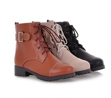 Fashion lace up Round Toe Short Ankle Boot martin Shoes Black brown apricot Autumn Winter outdoor