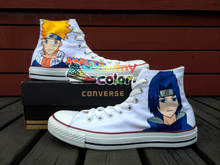 Anime Naruto White Converse Sneaker Uzumaki Sasuke Men Women Hand Painted Custom High Top Canvas Shoes Water-Resistant Paints