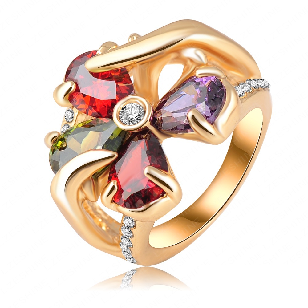 18K Rose Gold Plating Romantic Flower Shape Austrian Crystal Engagement Rings Fine Jewelry Ri HQ0217