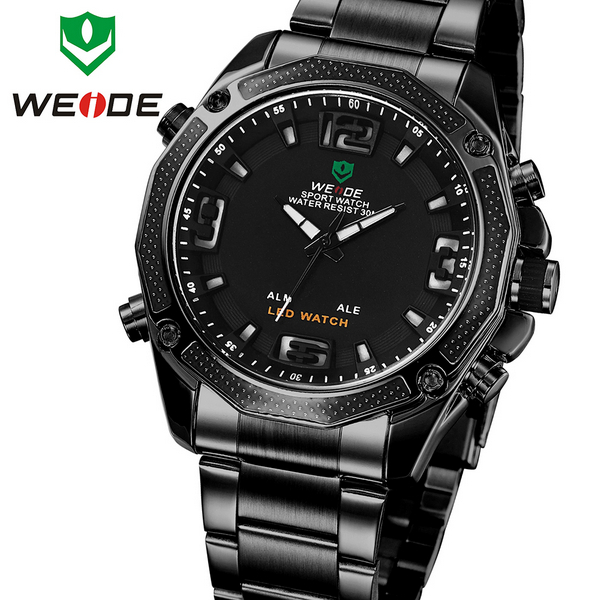 WEIDE Analog Digital Full Steel Red LED Date Day Alarm Men s Outdoor Sports Watches Quartz