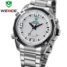 WEIDE Analog Digital Full Steel Red LED Date Day Alarm Men s Outdoor Sports Watches Quartz