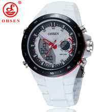 Fashion Unisex Men Women Sport Watches Military Watch Quartz Analog Digital Dual Time White Rubber Strap