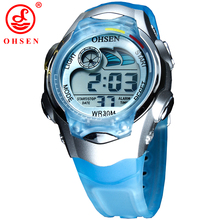 Nueva OHSEN 7 colores de retroiluminación LED de alarma fecha cronómetro azul de la jalea del silicón niños niños niños LCD reloj Digital del deporte