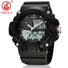 Hombres deportes relojes OHSEN de marca informal LED Digital Alarm fecha día cronógrafo Backlight 50 M impermeable militar negro reloj de pulsera