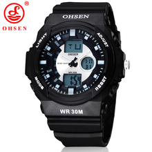 Nuevo Mens Boys deportes reloj de vestir Casual relojes 2 zona horaria de cuarzo Digital electrónica de LED impermeable relojes blancos militares