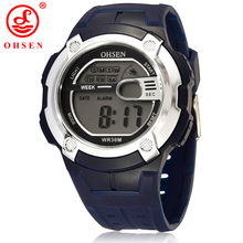 Ohsen marca Mens Boys alarma de día fecha cronógrafo reloj Digital del deporte caucho impermeable reloj 7 colores LED BackLight relojes