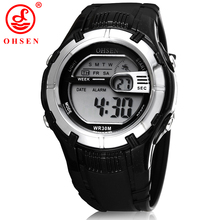 Ohsen Mens Boys Digital relojes deportivos reloj negro 7 colores luz de fondo LED multifuncional reloj militar del Relogio Feminino