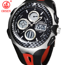 Nueva OHSEN hombre relojes deportivos multifuncionales impermeables 2 zona horaria LED digitales cuarzo militar reloj de pulsera ocasional vestido