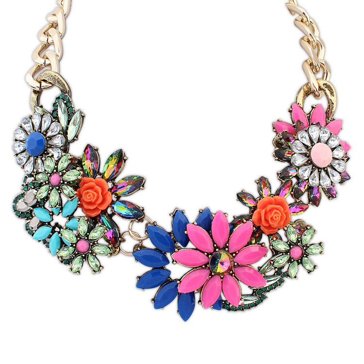 2014 statement necklace women brand Resin rhinestone necklace pendant long necklace jewelry wholesale